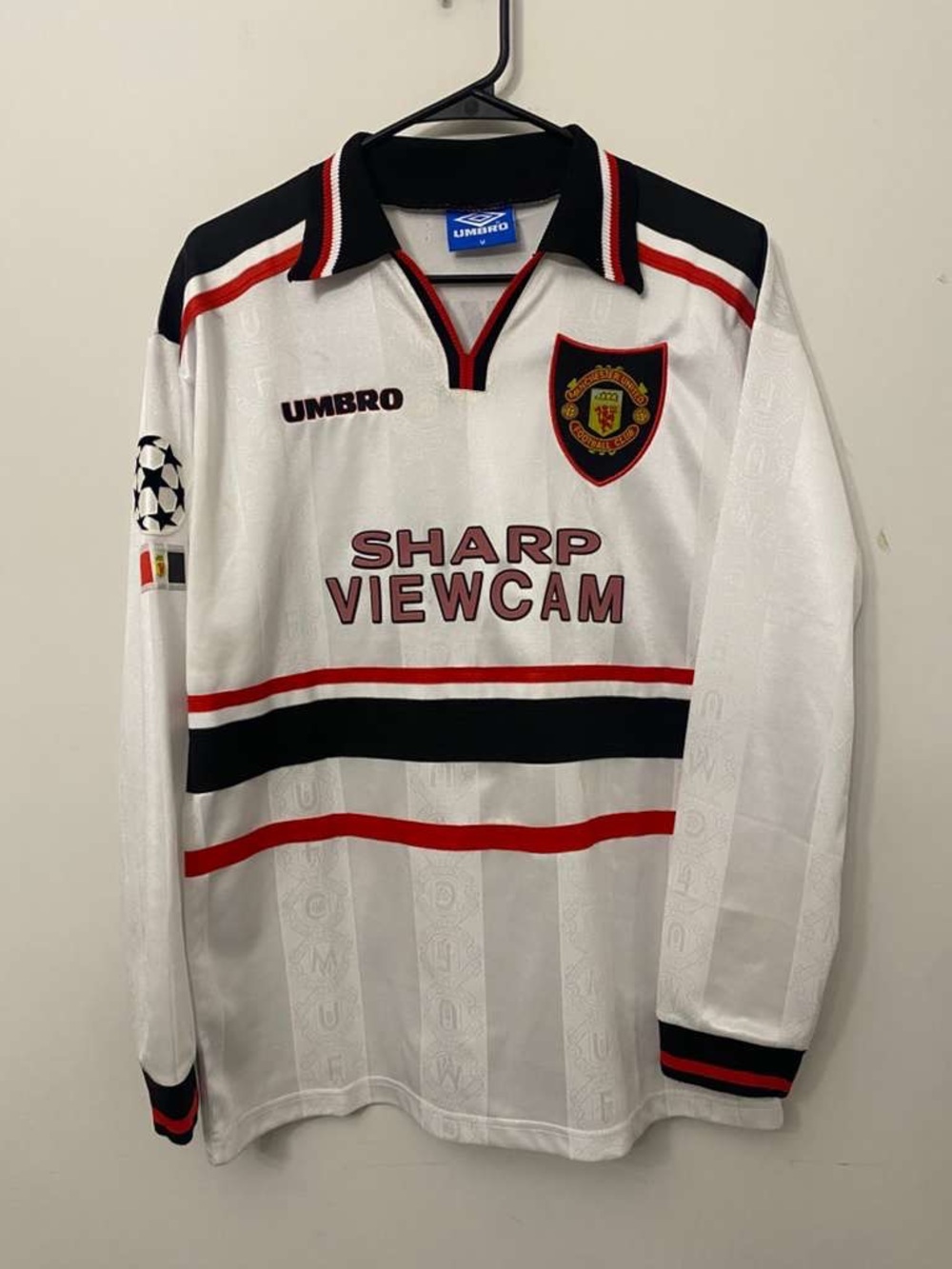 Umbro White Jersey with Black Collar and Red Trim